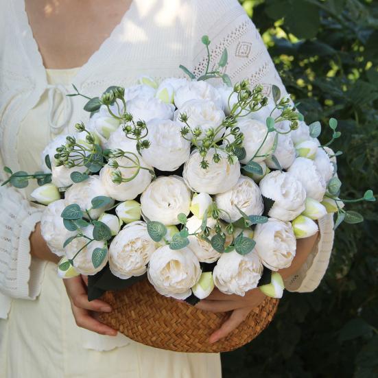 Artificial Peonies Flowers with 5 Heads Blooms And 4 Buds Faux Peony Bouquet Floral Arrangement for Home Vase Decor Boho Wedding Table Centerpiece