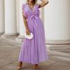 Women's Fashion Slim Sexy Ruffle Sleeve Chiffon Pleated Skirt Solid Color Dress