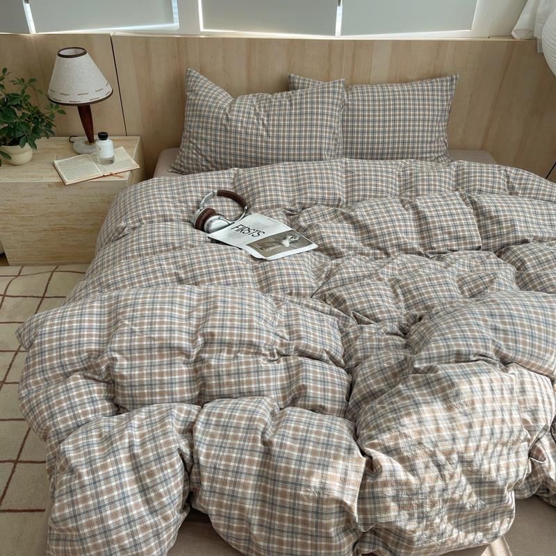 Nordisches Ins Bettwäsche-Set Reines Baumwoll-Bettbezug-Set Hautfreundlich Einzel-Doppelbett Voll-Queen-Größe Glatte&Spannbetttücher Bettwäsche-Set
