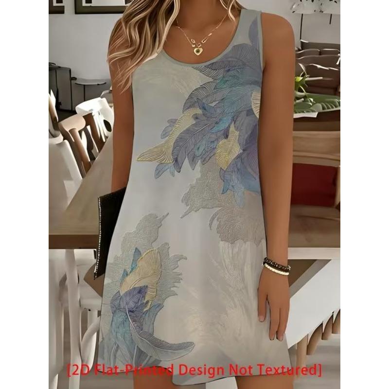 

Women s Vintage Pattern Printed Sleeveless Round Neck Dress Loose Soft and Comfortable Plus Size Dress 8XL сірий