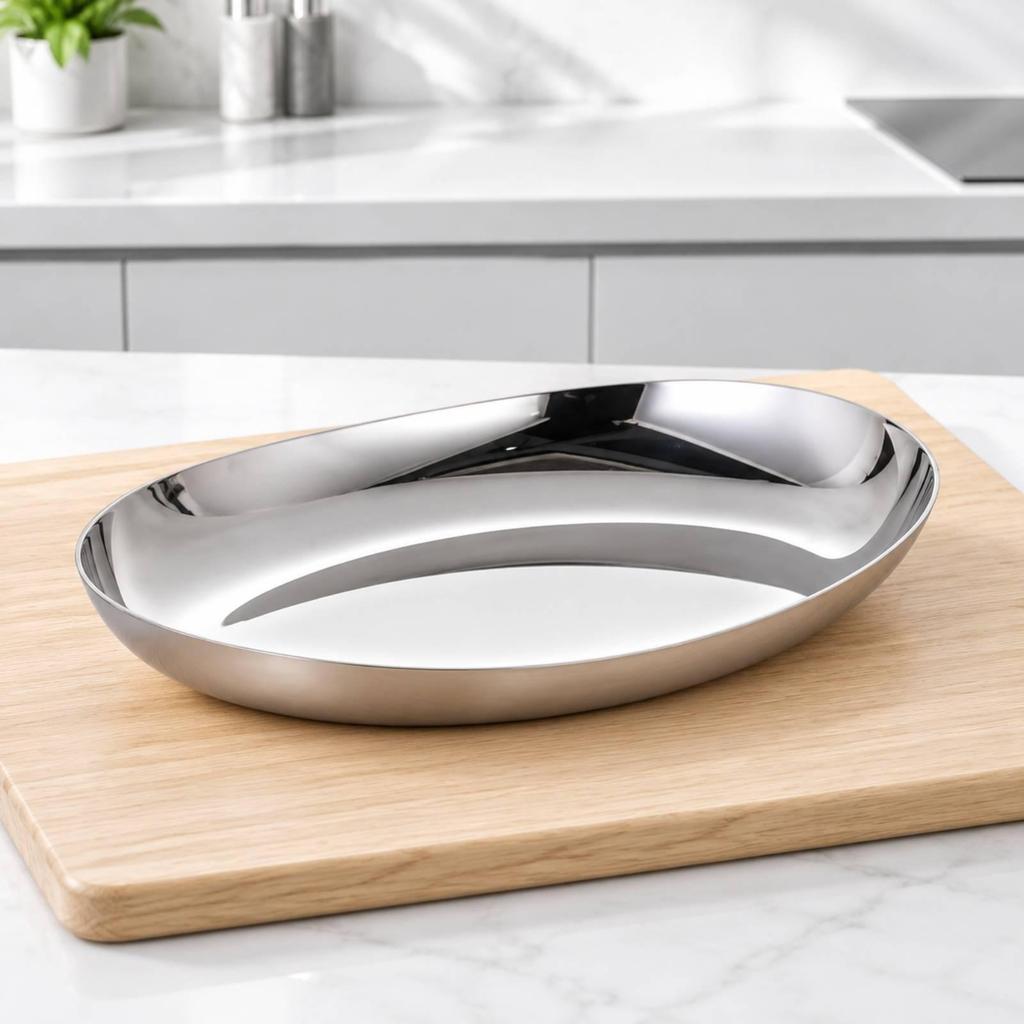 Three-Layer Steel Oval Dish Long-Lasting Polished Stainless Platter