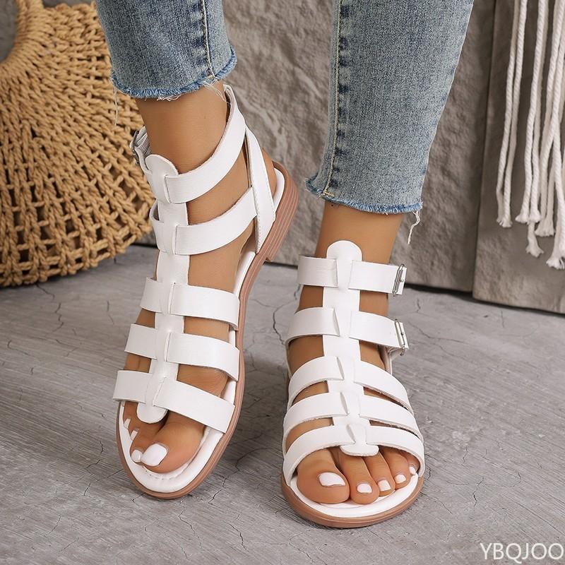 Fashion Large Roman Sandals New Flat Bottom Non Slip Hollow Wear Resistant Beach Style Sandals Solid Color Platform Zapatos De Mujer