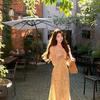 Vintage French Floral Long Sleeve Dress With Ruffle Hem For Spring Fashion