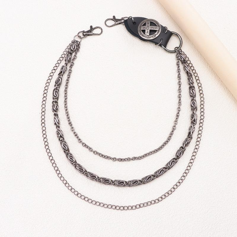 European and American punk style versatile metal jeans accessories waist chain, retro cowhide cross trendy men's and women's hip-hop trousers chain