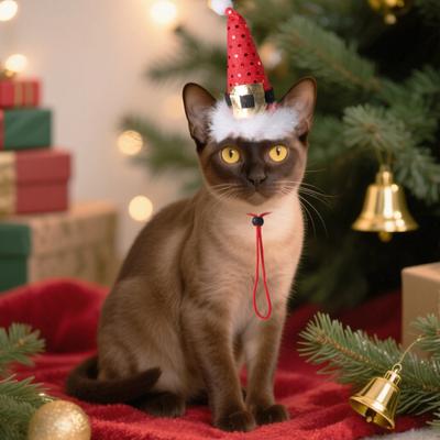 Weihnachtsmütze für Haustiere Katzen Rote Weihnachts-Hut Nikolausmütze mit Glitzer-Pünktchen