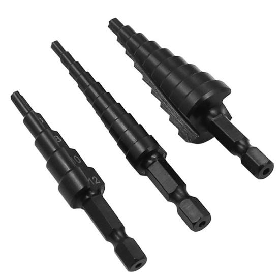 3Pcs Step Drill Bit Sharp High Hardness High-Speed Steel Hex Shank Straight Groove Step Drill Bit Home Supply