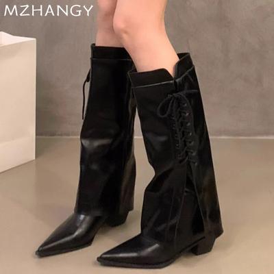 Fashion Women Pointed Toe High Boots Heels Shoes Winter Designer Leather Shoes Women 2024 Trend Snow Boots Elegant Mujer Chelsea Botas