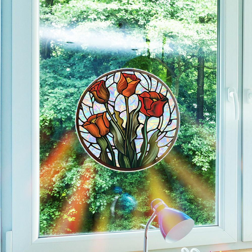 Laser Dazzling Rose Balcony Glass Doors and Windows Home Beautification Decoration Static Window Stickers