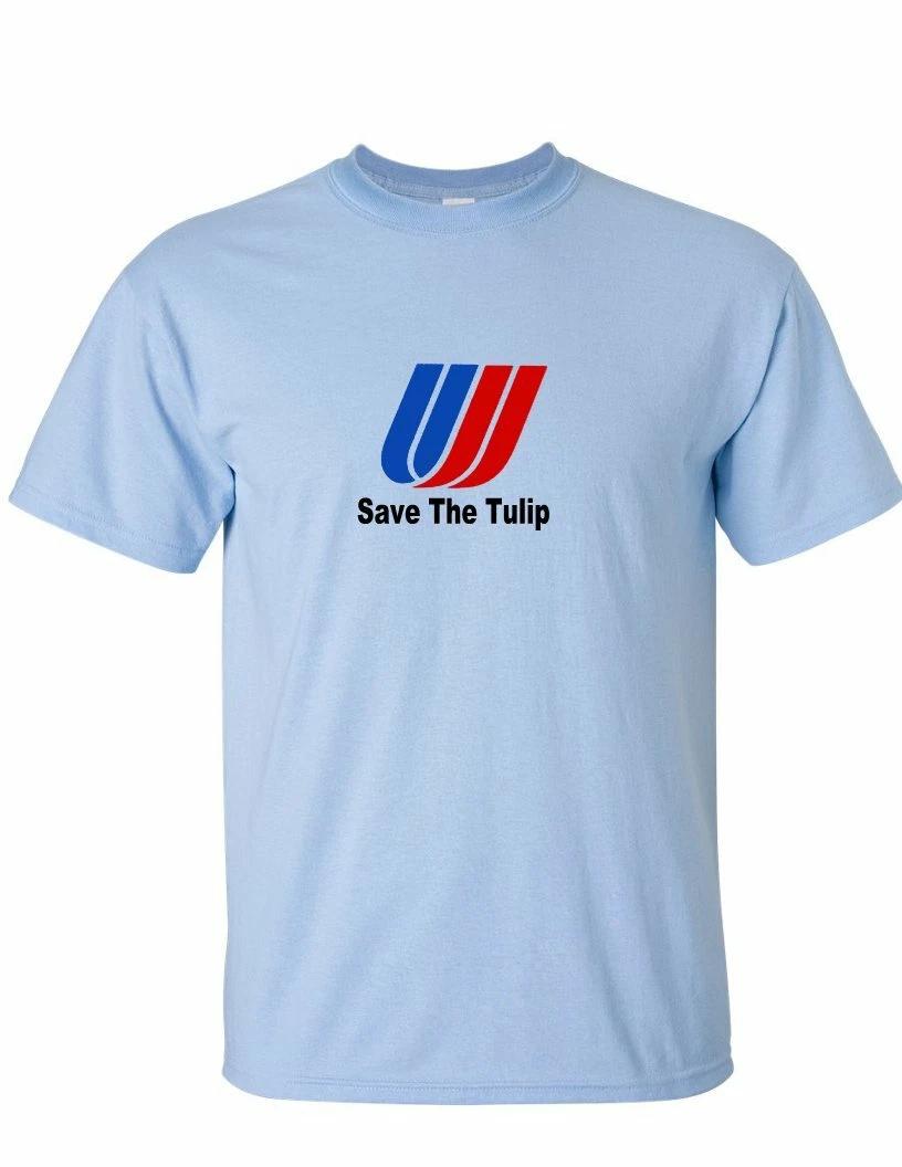 United Airlines Save The Tulip Logo Tee US Airline Sky Blue Cotton T-Shirt M