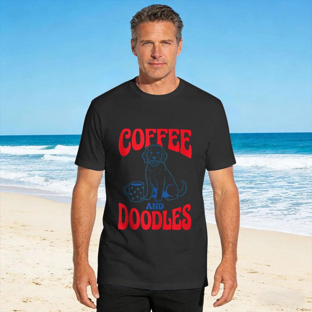Coffee Doodles Retro Dog Lover Graphic T Shirt Hipster T Shirts Short Sleeve Y2k Fun Tops Beach Cotton Oversize Tees