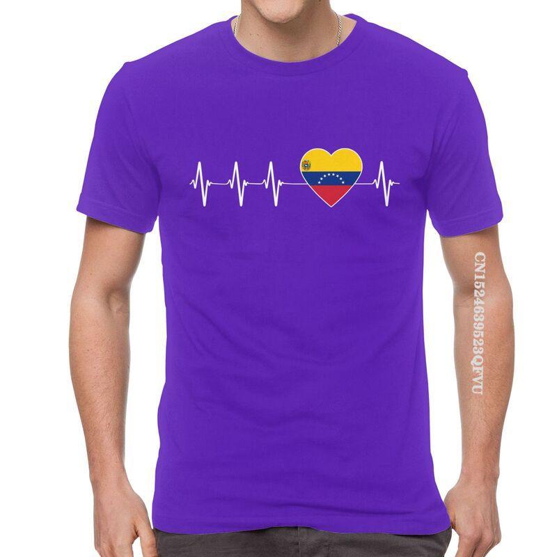 Venezuelan Heartbeat T Shirts Men Fashion T Shirt Cotton Oversized I Love Venezuela Flag Heart Tshirt Unique Tees Tops