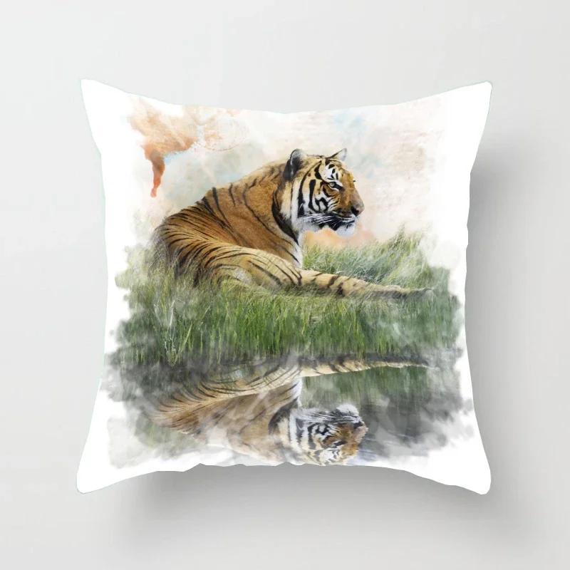 Tiger Series Printing Pattern Decoration Home Pillowcase Square Office  Cushion Cover