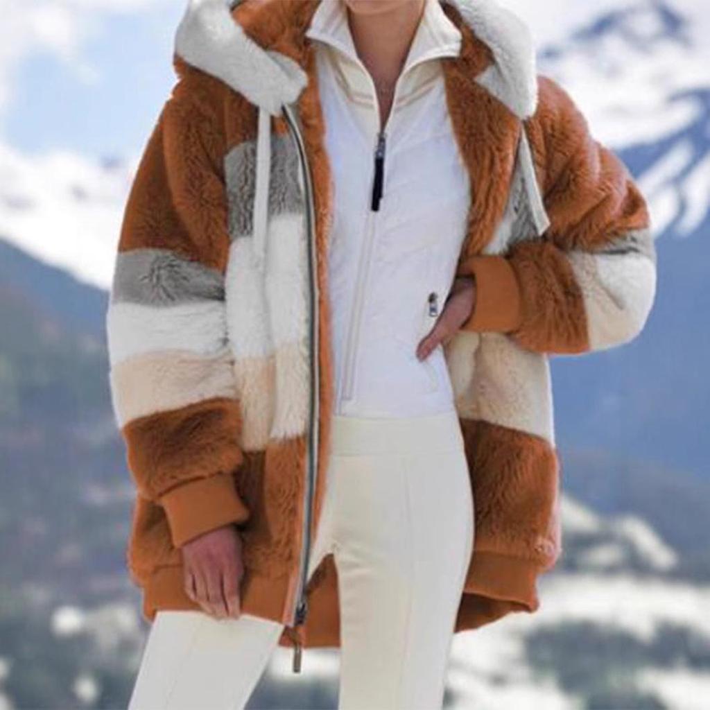 Women's Loose Fit Multi-Color Plush Hooded Jacket - Autumn/Winter 2021