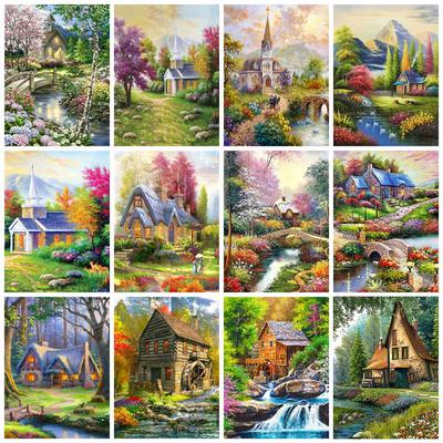 5D Diamond Painting New Arrivals House Tree Full Square Round Embroidery Mosaic Landscape Wall Decor