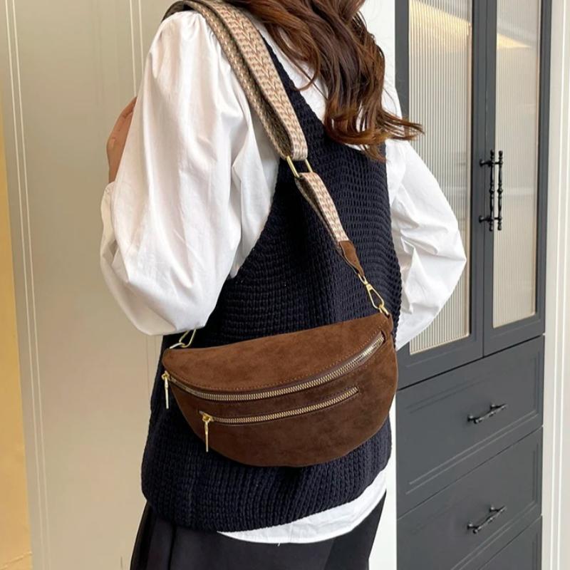 Zimní taška přes hrudník z umělého semiše Dámská ledvinka Street Trend Fanny Pack Ležérní cestování Dámská taška přes rameno Crossbody Peněženka na telefon