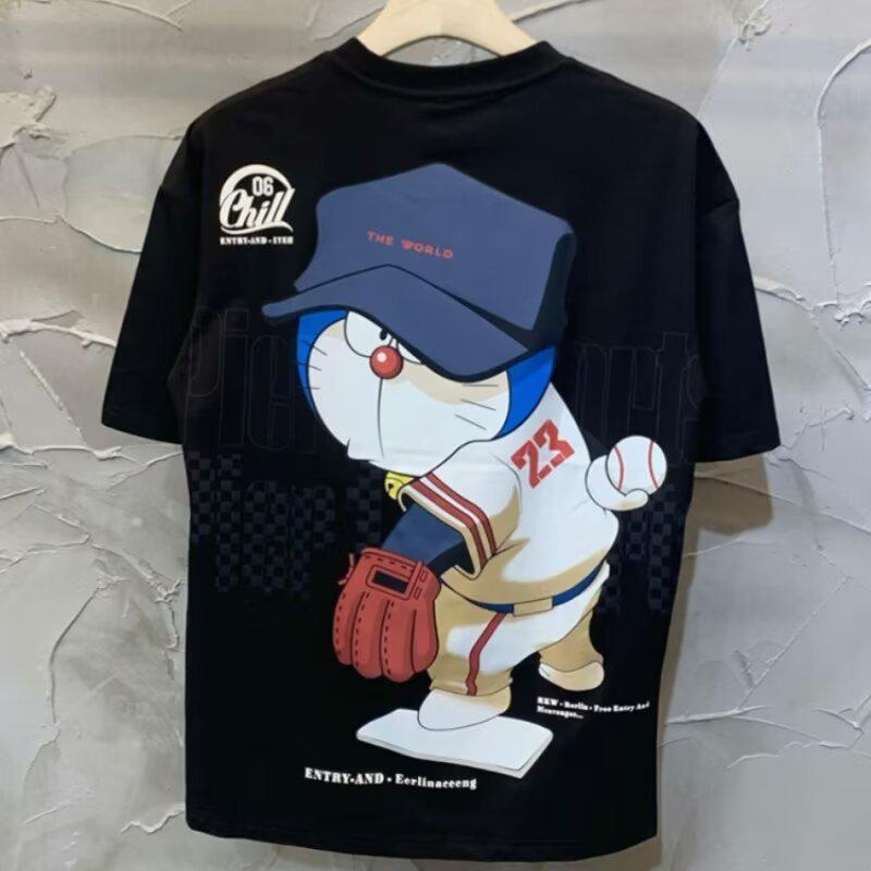 

Мужская футболка с принтом кота из аниме Дораэмон, с коротким рукавом, летний тренд 2025 года L
