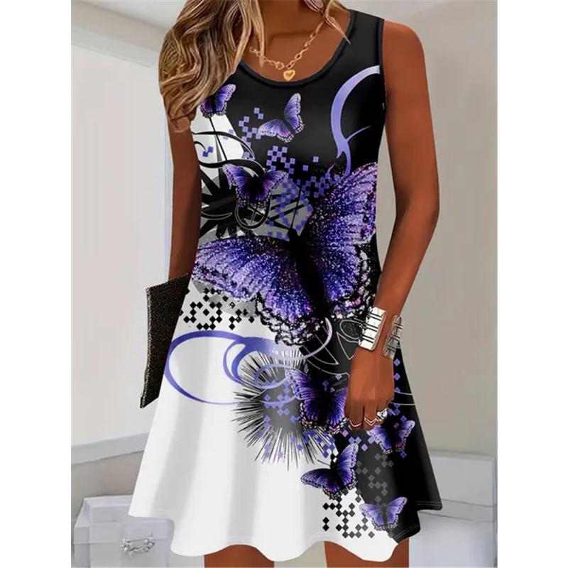 Sleeveless Butterfly Pattern Fashion Women Mini Dresses Summer 3D Printed Street Elegant Ladies Dress Casual Dress Y2k Clothes