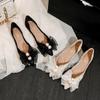 Übergröße Ballerinas für Damen Sommer Spitz Zehenbereich Perle Schleife Slipper Mädchen Slip-on Bootsschuhe Damen Schöne Sandalen
