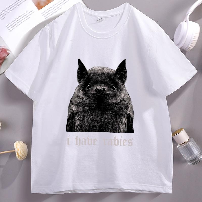 I Have Rabies Bat Tshirt Y2k Vintage Short Sleeve Weird Dark Humor Tshirt Unisex Deigners Cotton T Shirt Women Printed Clothes