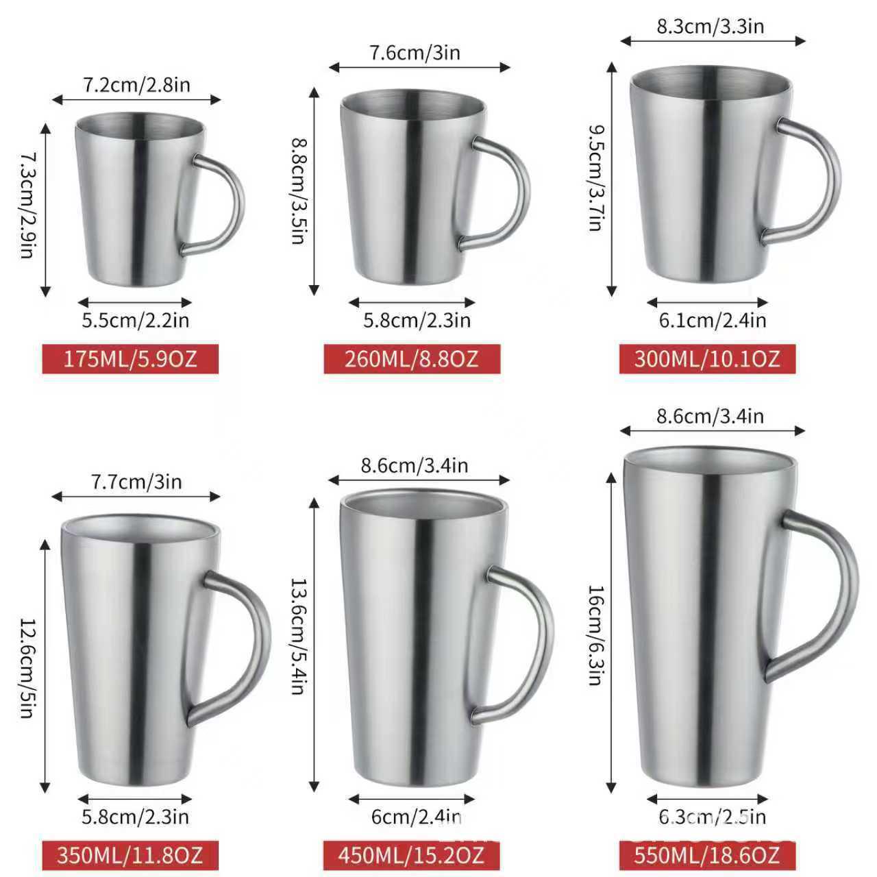 

Double-Layer Titanium-Plated Stainless Steel Mug with Handle - Anti-Scald, Heat Insulation for Coffee, Tea, and Water 175ml