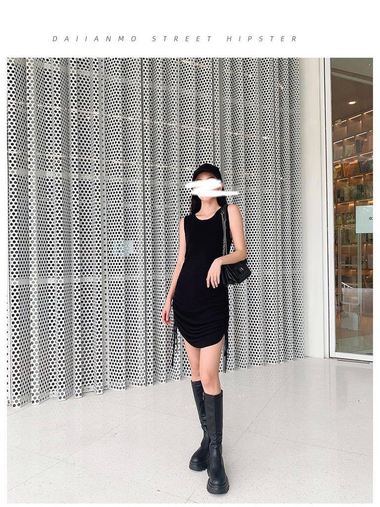 Elastic Platform Chunky Heel Over-the-Knee Women's Dark Slimming Leather Boots - Trendy and Cool Long Boots