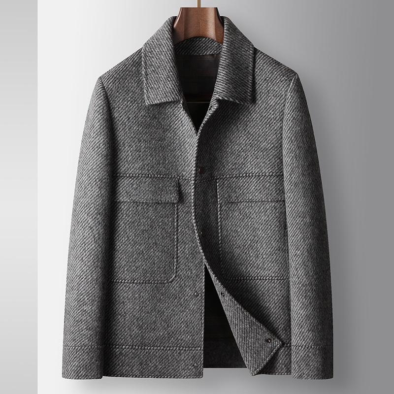 Men's Woolen Jacket Autumn and Winter Lapel Tooling Version Light Luxury Business Double-sided Woolen Warm Casual Youth Jacket Tide
