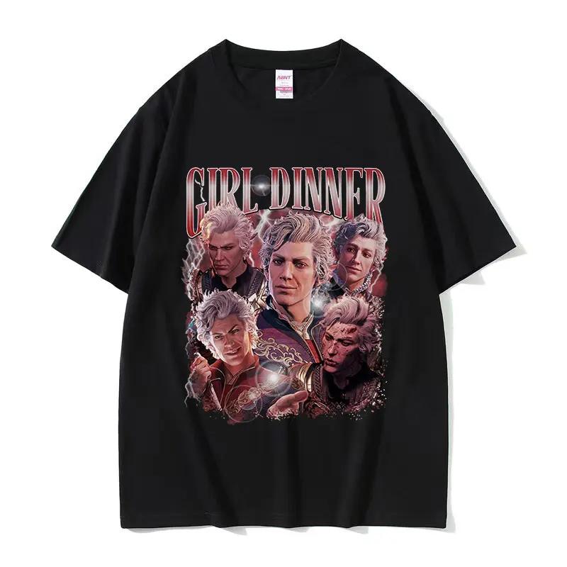 Vintage Astarion Girl Dinner Baldurs Gate Graphic T Shirt Men's Cosplay High Quality Fashion T-shirts Harajuku Oversized T-Shirt