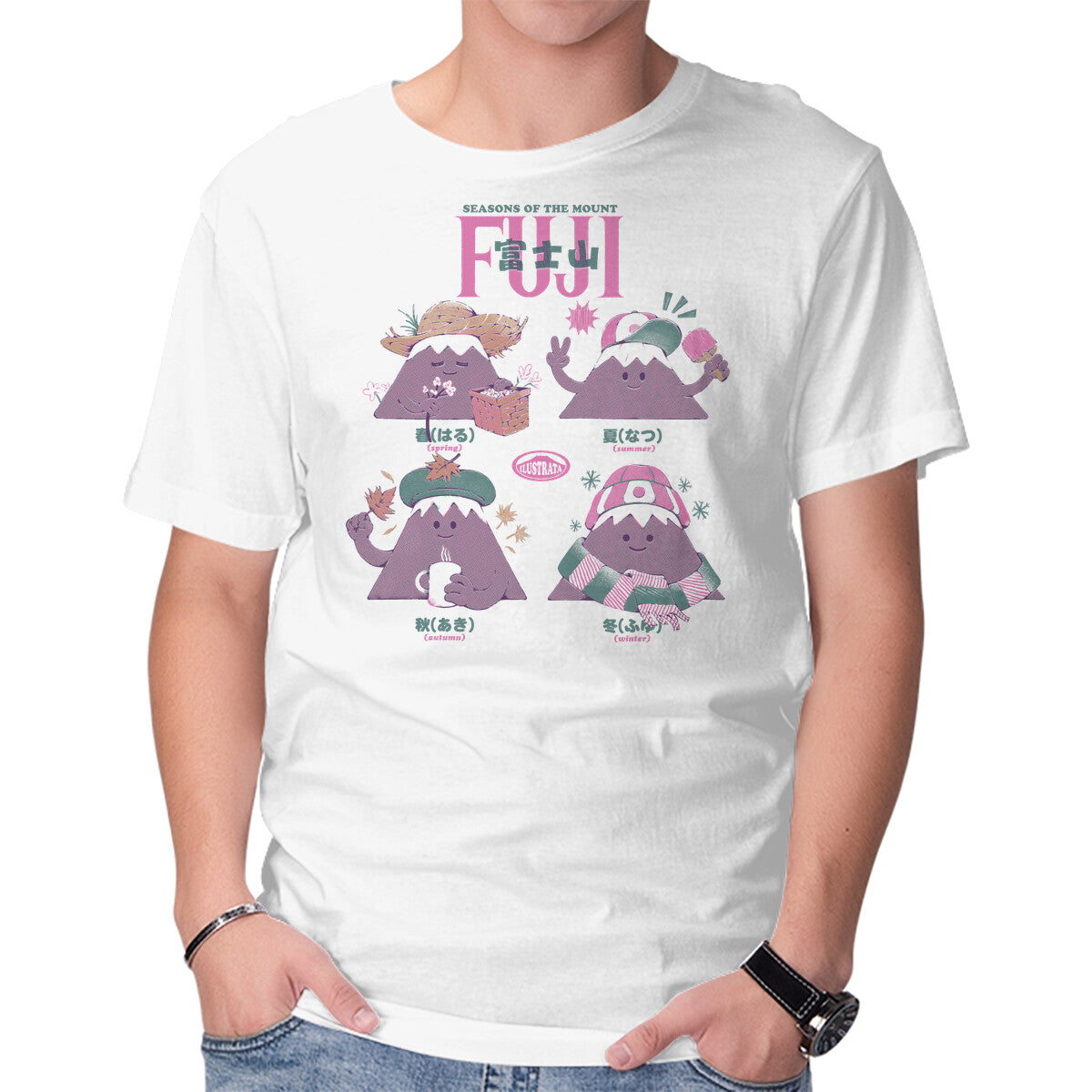 Unisex Crew Neck T-Shirt Fuji Seasons Graphic Short Sleeve Casual Tee S