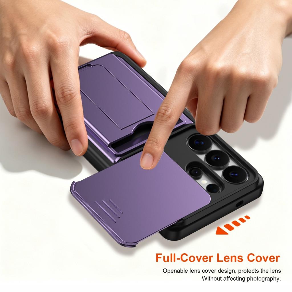 Slide Camera Lens Protector Phone Case Built-in Card Slot Holder Invisible Bracket Kickstand For Samsung Galaxy S26 Ultra Plus+