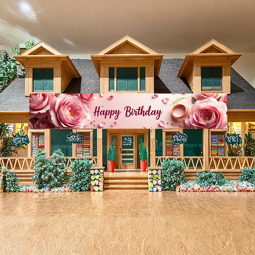Rose Patterned Celebration Decor Lovely Beautiful Wall Hanging Event Background Graceful Floral Backdrop for Special Occasions