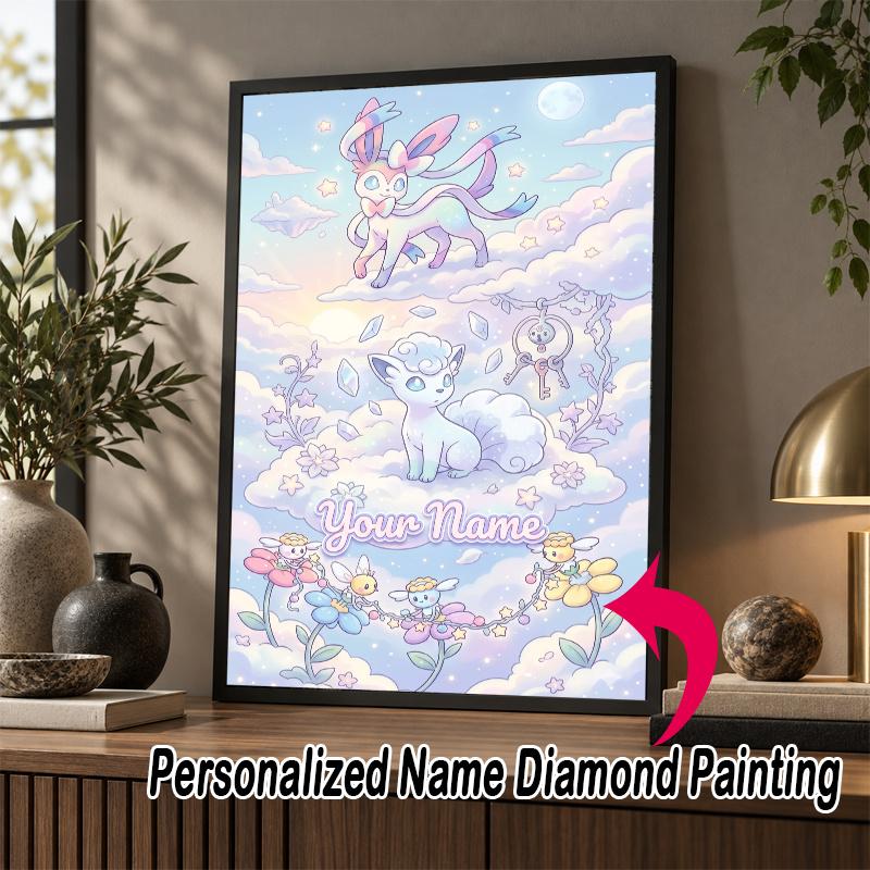 Personalized Alolan Vulpix Diamond Art Custom Name 5D Diamond Painting Full Drill DIY Craft