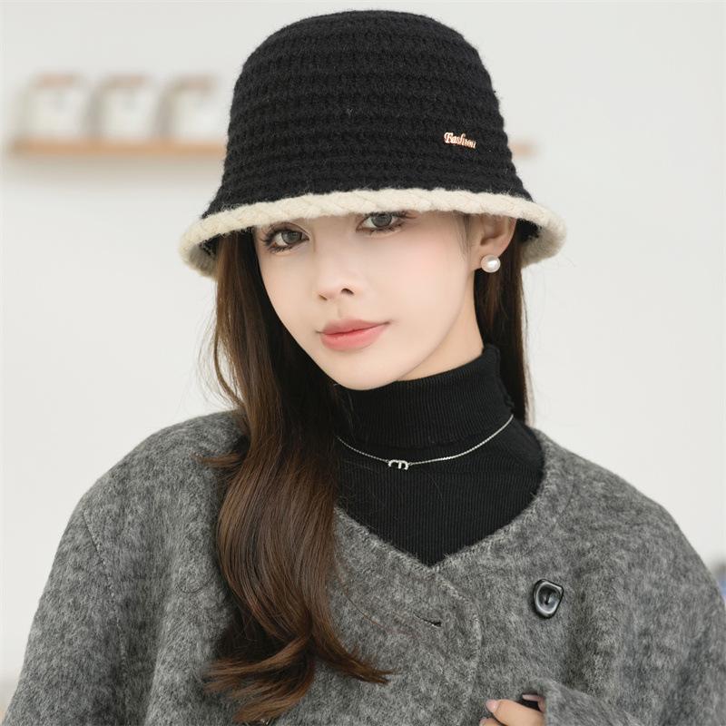 Autumn and Winter Wool Basin Hat Women's Fashionable Warm Knitted Fisherman Hat Showing Face Small Korean Style Hat Bucket Hat To Keep Warm In Winter