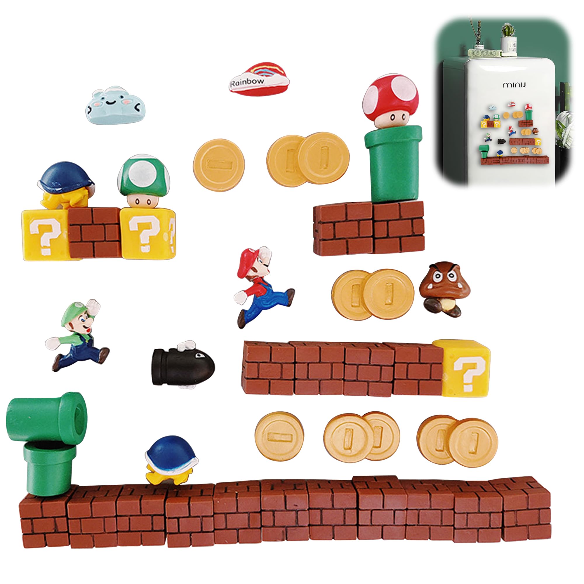 

AAGWW Set of Refrigerator 3D Cartoon Anime Magnetic Creative Decorative Items Super Mario Refrigerator Stickers A26 Model Full Set of 39-Piece