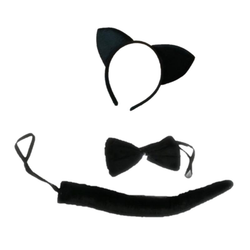 Cat/Mouse/Dog/Cow/Leopard/Frog/Tigeres Costume Set Ears Headband Tail Bow Kid Halloween Christmas Animal Cosplay Props
