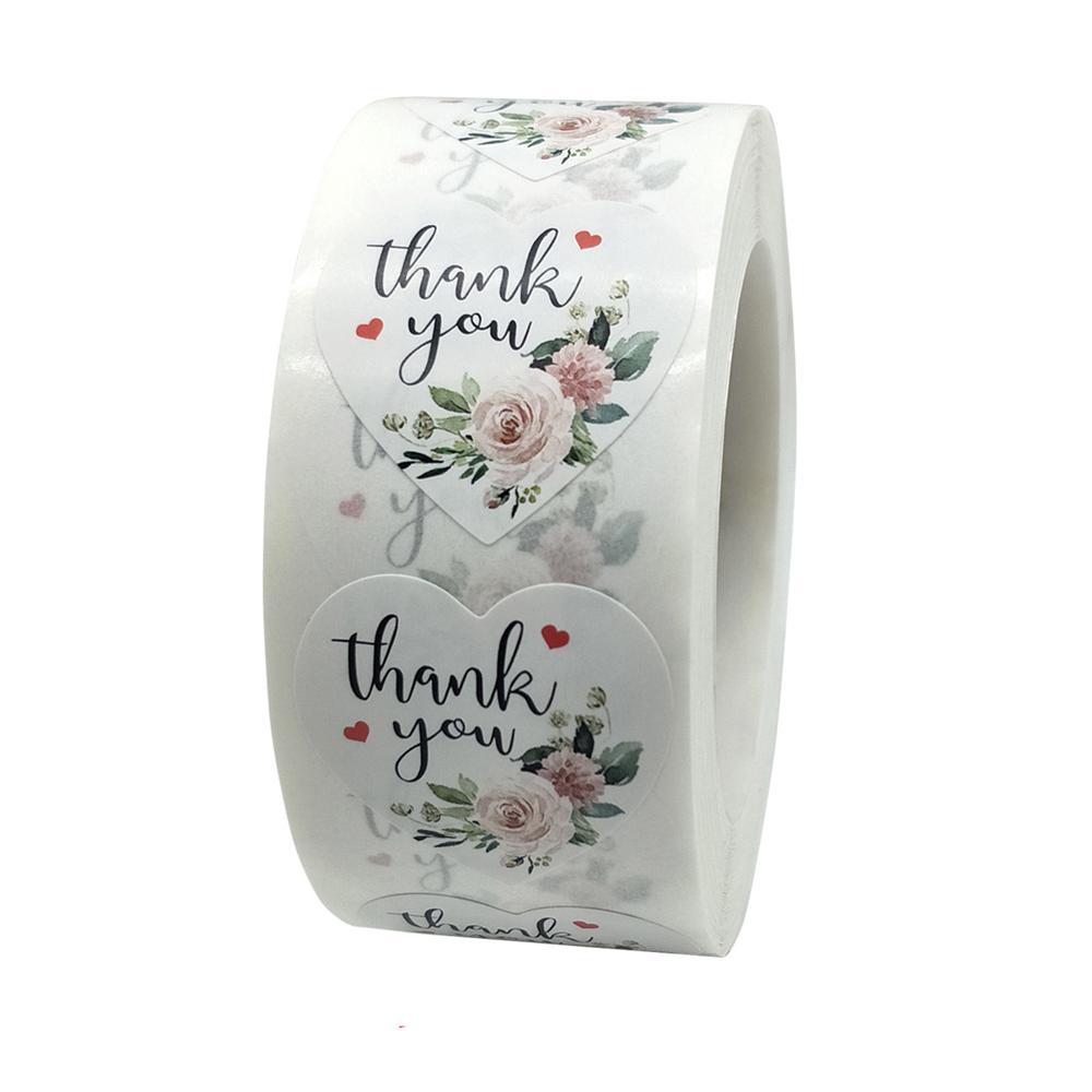 50pcs Heart Thank You Stickers1inch Floral Seal Labels Cute Paper Stickers for Wedding Party cards envelope Stationery Stickers