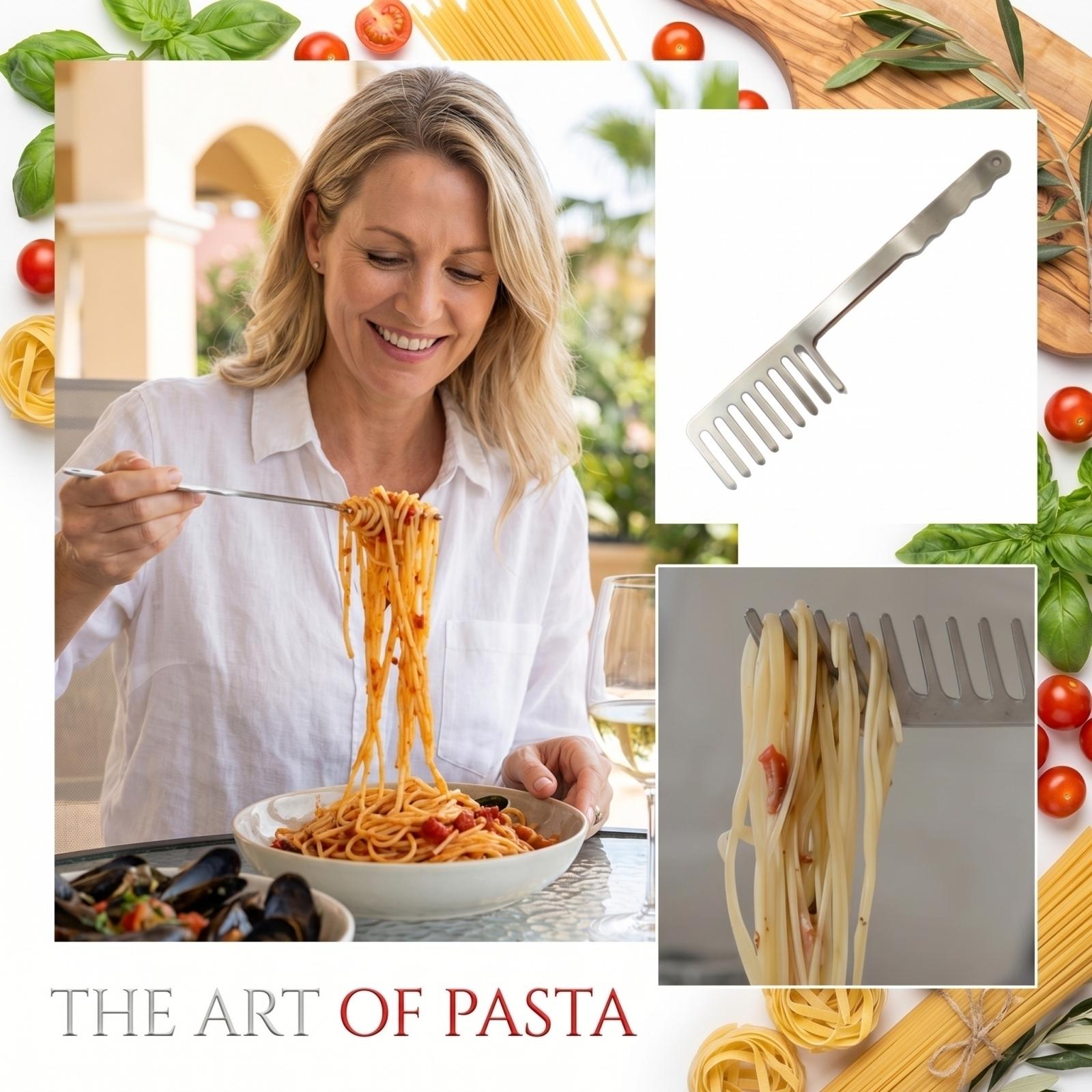 

Stainless Steel Spaghetti Comb Server, Pasta Serving Fork, Kitchen Tool For Portioning & Twirling Long Noodles One Size
