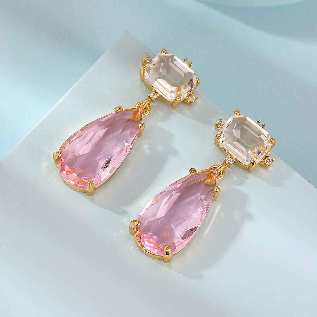 Orecchini Pendenti alla Moda a Forma di Goccia Rosa Grande per Donna Giallo Brillante Fresco Cristallo Premium Accessori da Matrimonio e Festa Femminili Ingrosso