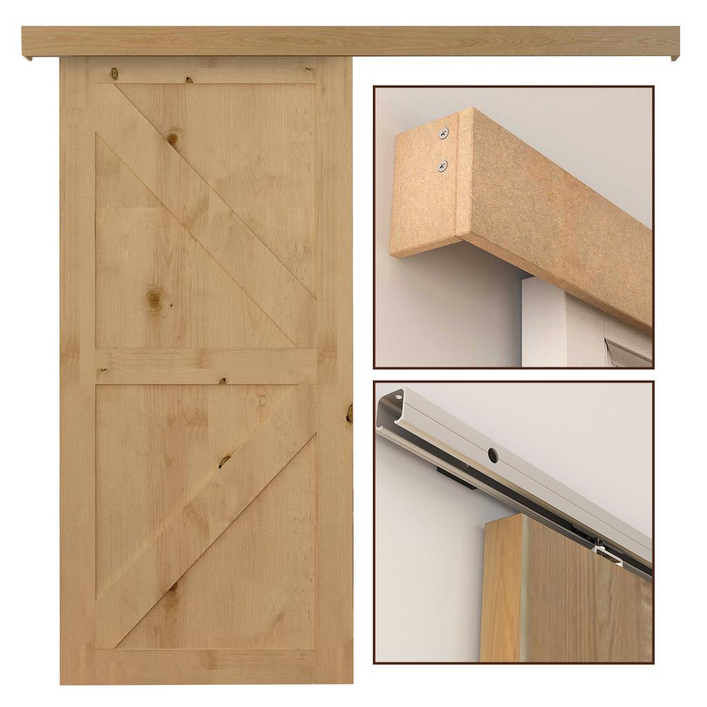Complete Wooden Sliding Door Kit Hardware Pocket Door System for Door Thickness 35-45 mm Max. Load 75 kg Rail Rollers Screws 200 x 3.05 cm Brown