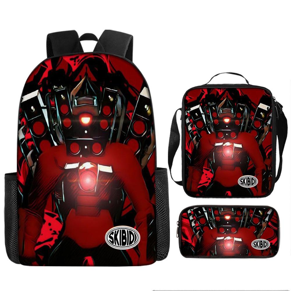 Fast Delivery Skibidi Toilet Backpack Cross-border Fashion Backpack Retro Schoolbag Cartoon Backpack Three-piece Set