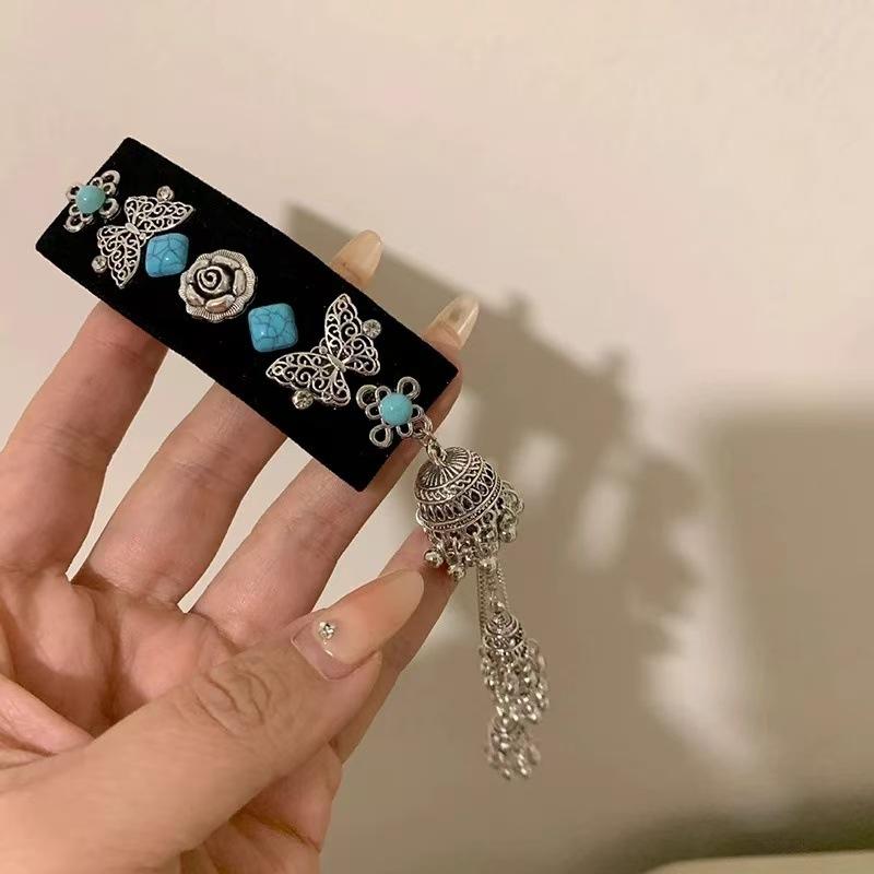 Holiday style retro silver diamond-encrusted wind fringed hair accessories ethnic style bangs hairpin BB clip headgear travel