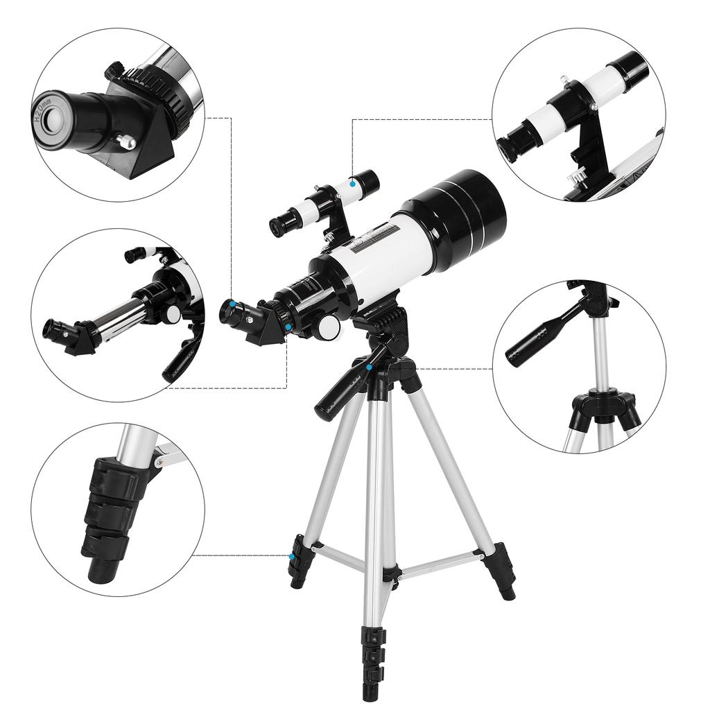 70mm Astronomical Telescope 150X High Power Monocular Telescope Refractor Spotting Scope with 5*24 Finder Scope Tripod Moon Filter 3X Barlow Lens for