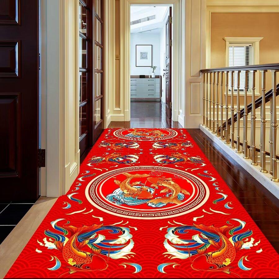 Washable Chinese Red Corridor Carpet Long Hallway Rug Antiskid Living Room Kitchen Aisle Runner Carpet Hotel Home Decoration Mat