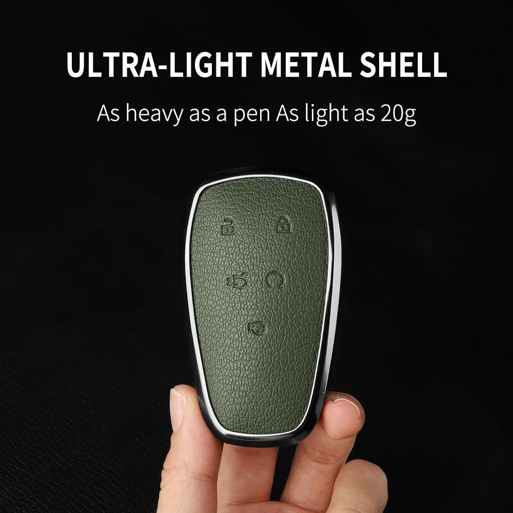 Aluminum Alloy Goatskin Car Key Case Cover For Changan Eado Unit Cs35Plus Cs55Plus Cs75Plus Car Key Protection Shell Accessories