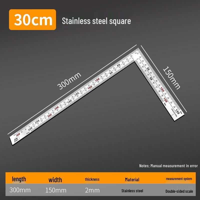 1m Stainless Steel & Aluminum Alloy Ruler, 50cm Measuring Tool, 15/20/30 Thickened Steel Plate, Straight Square Design