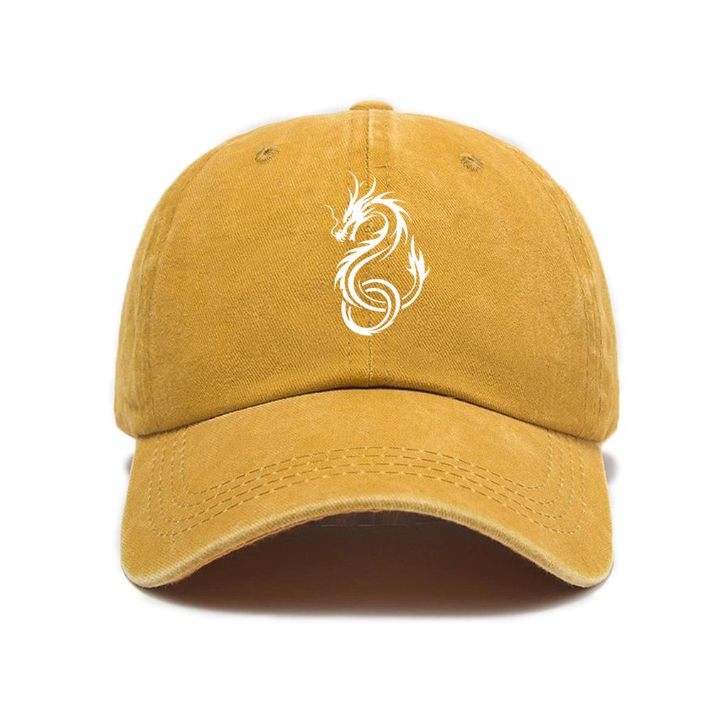 Dragon Print Washed Distressed Soft Top Outdoor Sunshade Baseball Cap for Men and Women Versatile Baseball Cap