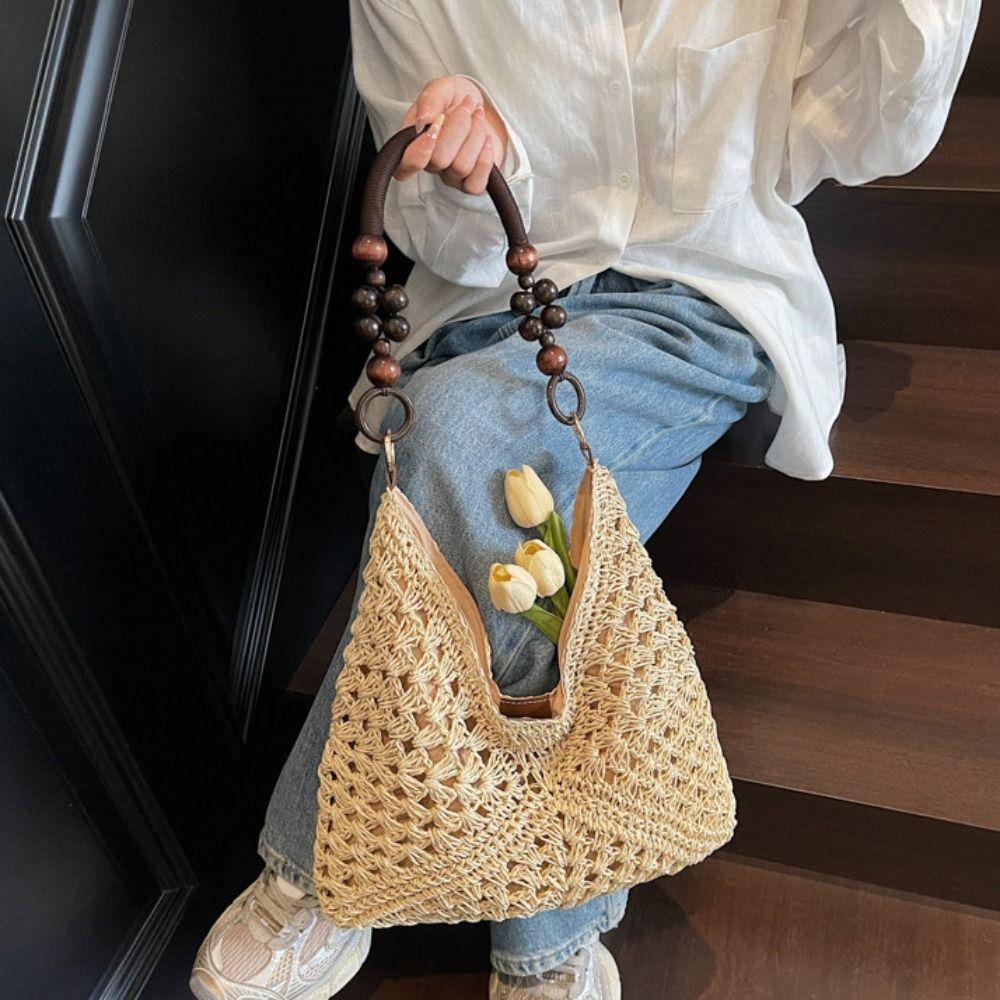 Beach Handbag Bohemian Beach Bag Hollow Out Hollow Shoulder Bag Cute Straw Woven Bag  Streetwear