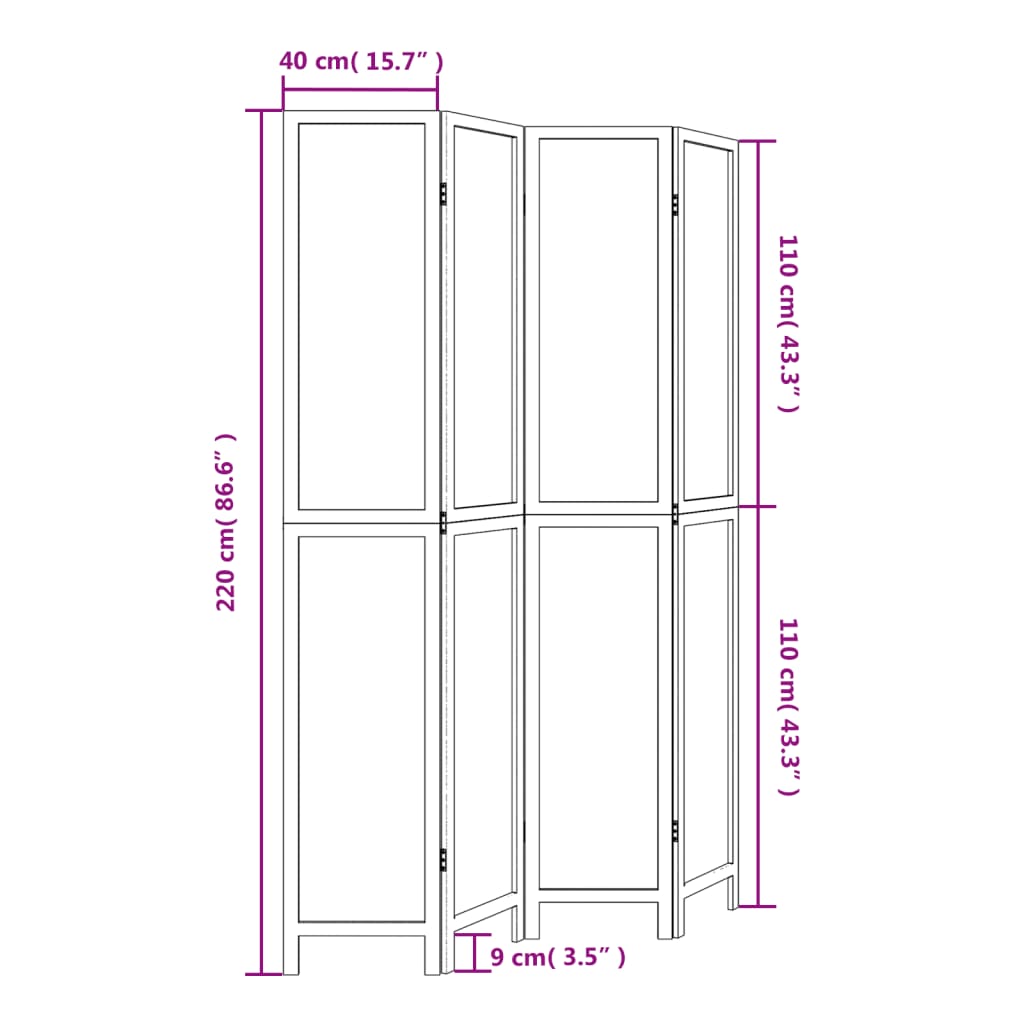4 Piece Room Divider Dark Brown Solid Paulownia Wood