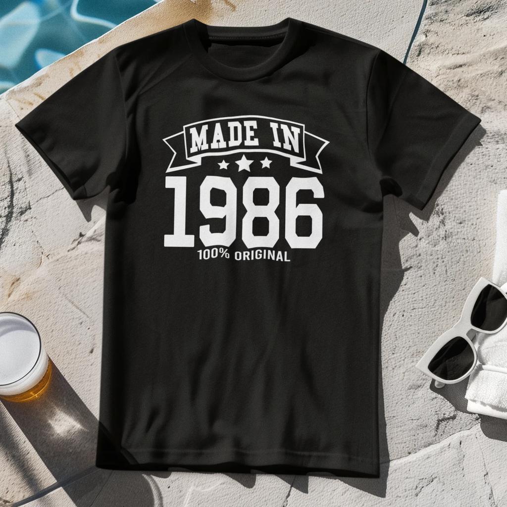 MADE IN 1986 T-Shirt - Birthday 80s Gift Dad Mom Present Year of Birth Date Tee