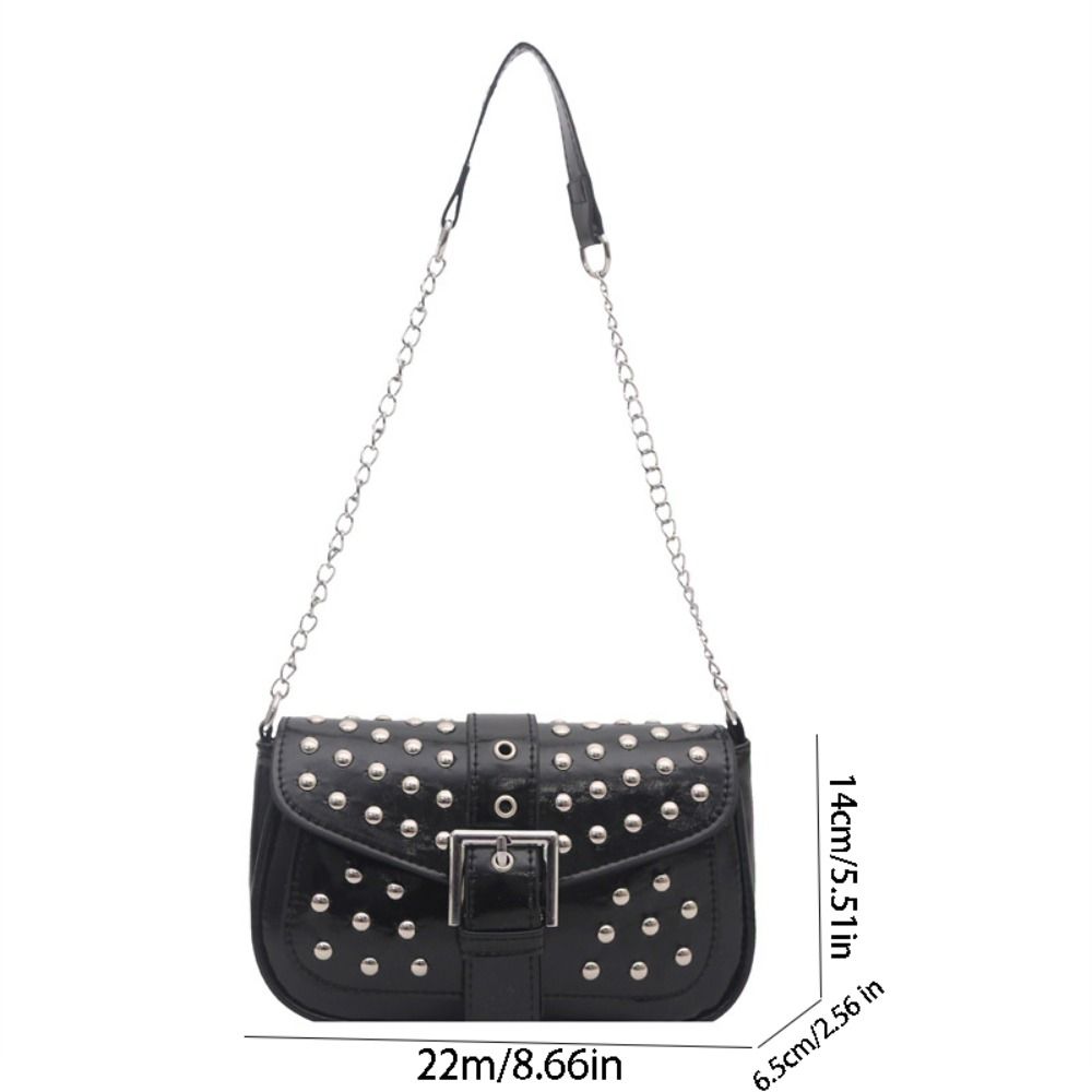 Trend Y2K Rivet Shoulder Bag Retro Spicy Girl Vintage Underarm Bag Fashion Pu Leather Motorcycle Bag Girls