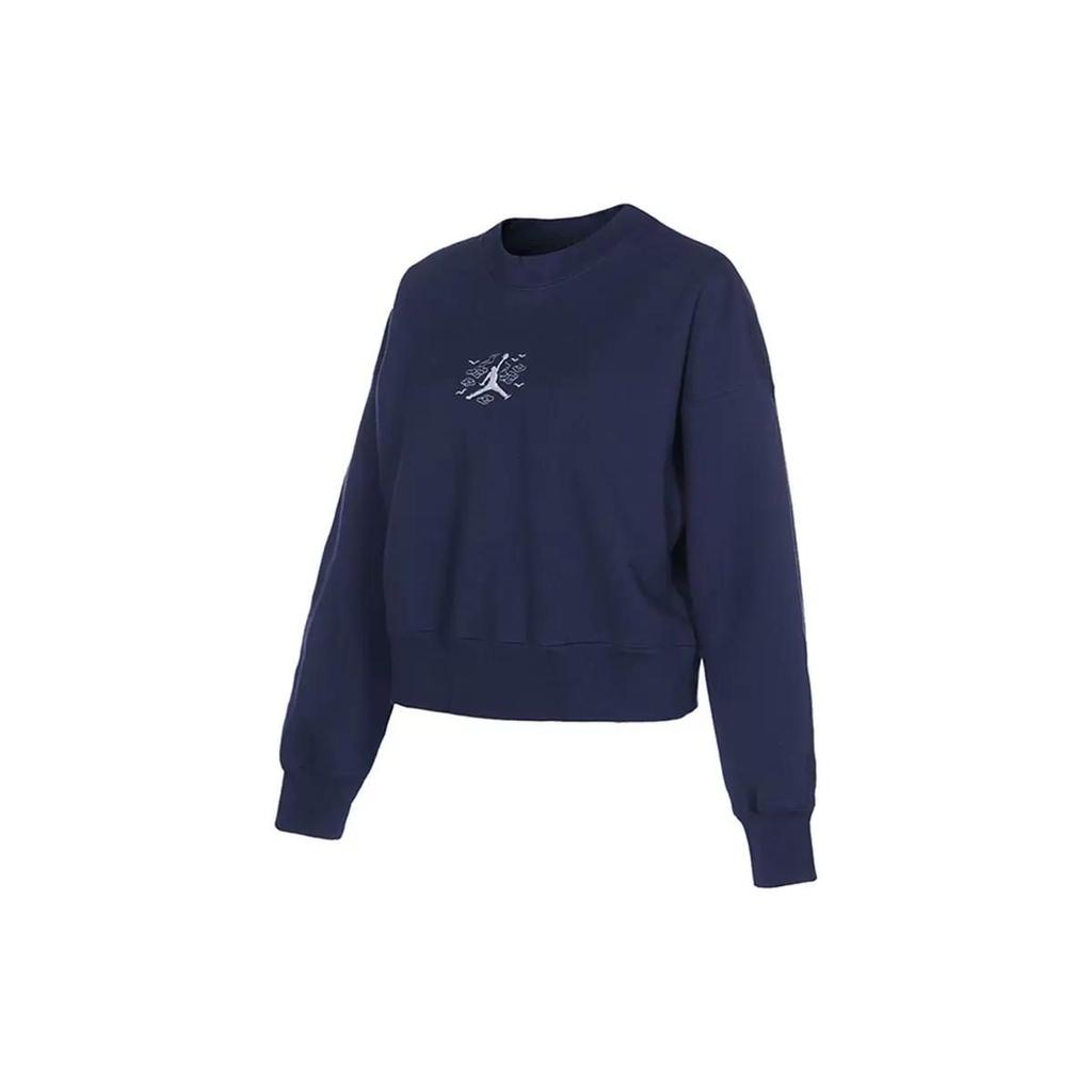 Jordan Embroidered Crew Neck Long Sleeve Sweatshirt Women Tops Navy-Blue DQ0864-410